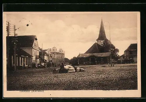AK Tuckum /Kurland, Markt mit Kirche