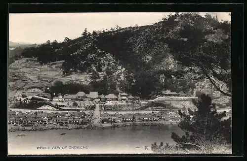 AK Onomichi, Panorama des Ortes vom Wasser gesehen