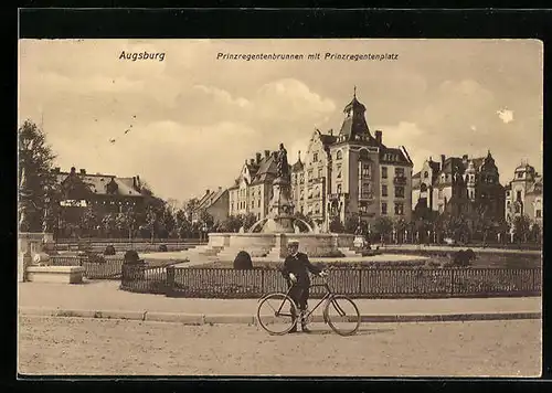 AK Augsburg, Prinzregentenbrunnen mit Prinzregentenplatz