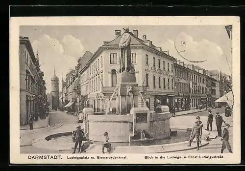 AK Darmstadt, Ludwigsplatz mit Bismarckdenkmal
