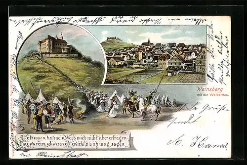 Lithographie Weinsberg, Teilansicht mit der Weibertreu