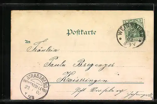 Lithographie Weinsberg, Teilansicht mit der Weibertreu