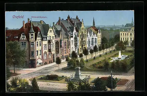AK Crefeld, Bismarckplatz mit Brunnen