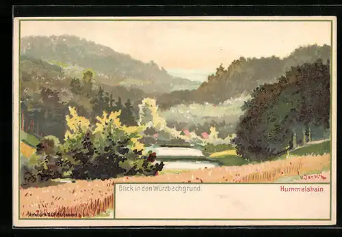 Lithographie Hummelshain, Blick in den Würzbachgrund