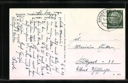 AK Durlach, Traindenkmal, Turmberg