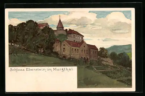 Lithographie Gernsbach, Schloss Eberstein im Murgtal