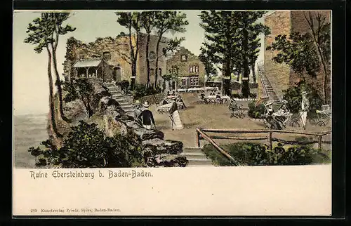 Lithographie Baden-Baden, Ruine Ebersteinburg