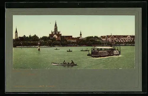 AK Konstanz, Bodenseedampfer vor der Stadt, Teilansicht