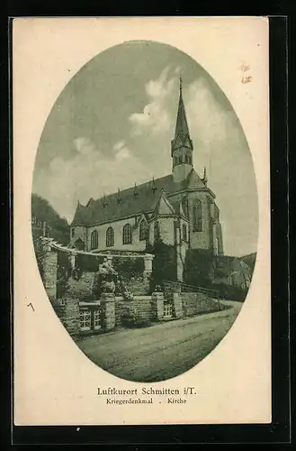 AK Schmitten i. T., Kriegerdenkmal mit Kirche