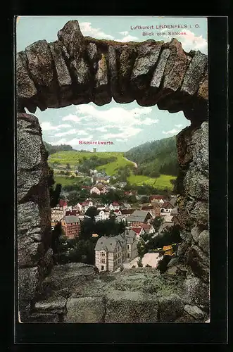 AK Lindenfels i. O., Blick vom Schloss, Bismarckwarte