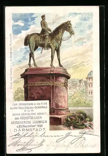 Lithographie Darmstadt, Denkmal Grossherz. Ludwig IV.