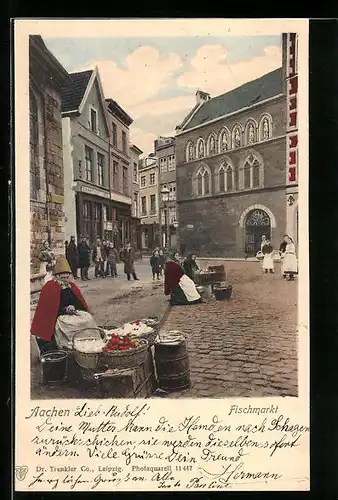 AK Aachen, Fischmarkt mit Ständen