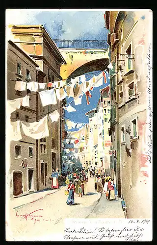 Künstler-AK Genova, Via Madre di Dio