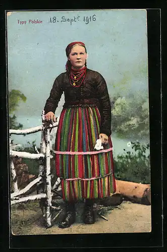 AK Typy Polskie, Junge polnische Bäuerin in Tracht