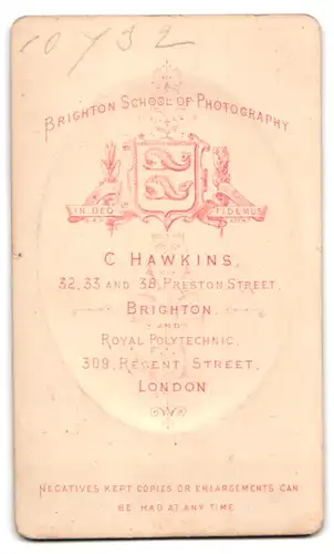 Fotografie C. Hawkins, Brighton, 32, 33 & 38, Preston Street, Junger Mann in modischer Kleidung