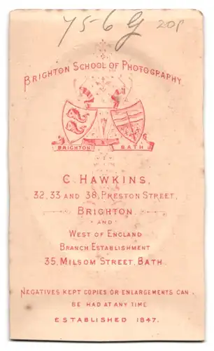 Fotografie C. Hawkins, Brighton, 32, 33 & 38, Preston Street, Junge Dame mit Hochsteckfrisur und Amulett