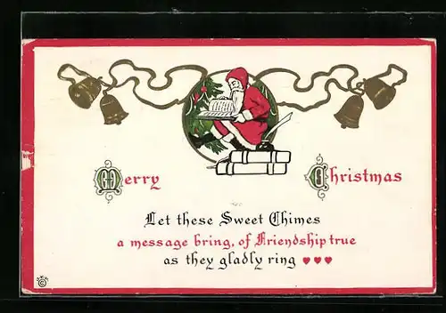 AK Merry Christmas, Weihnachtsmann mit Glocken