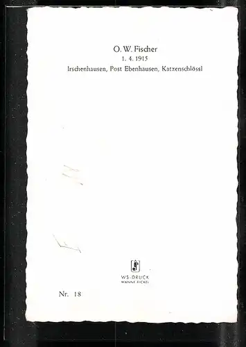 AK Schauspieler O. W. Fischer mit freundlichem Lächeln, original Autograph