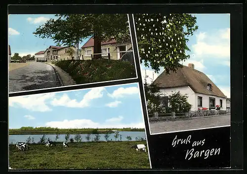 AK Bargen an der Eider, Strassenpartie, reetgedecktes Haus