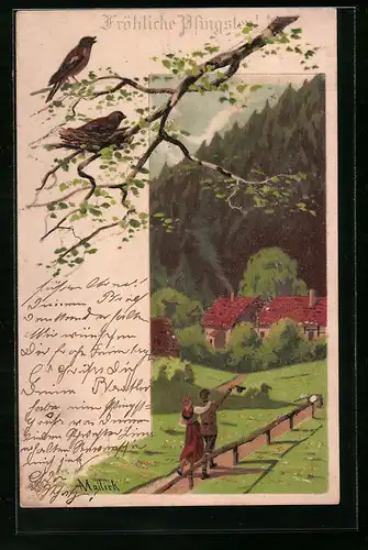 Künstler-AK Alfred Mailick: Junges Paar beim Pfingstspaziergang