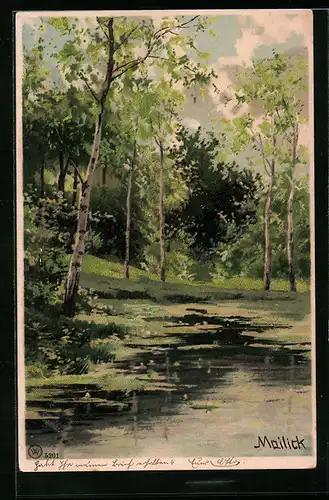 Künstler-AK Alfred Mailick: Birken an einem Teich
