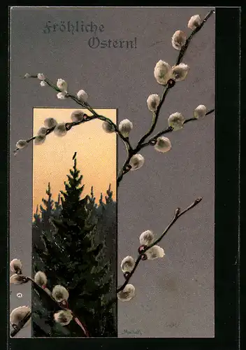 Künstler-AK Alfred Mailick: Blüten und Tanne zu Ostern