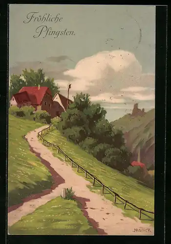 Künstler-AK Alfred Mailick: Häuser in einer hügeligen Landschaft