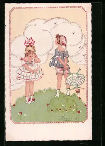 Künstler-AK Erna Maison-Kurt: Mädchen spielen mit einer Puppe