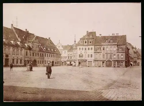 Fotografie Brück & Sohn Meissen, Ansicht Borna, Marktplatz mit Hotel zum Goldenen Stern, Ladengeschäft Carl Thomas