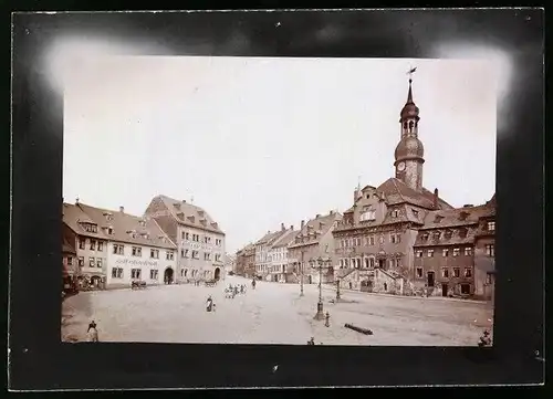Fotografie Brück & Sohn Meissen, Ansicht Waldenburg i. Sa., Marktplatz mit den Hotels goldener Löwe, Deutsches Haus