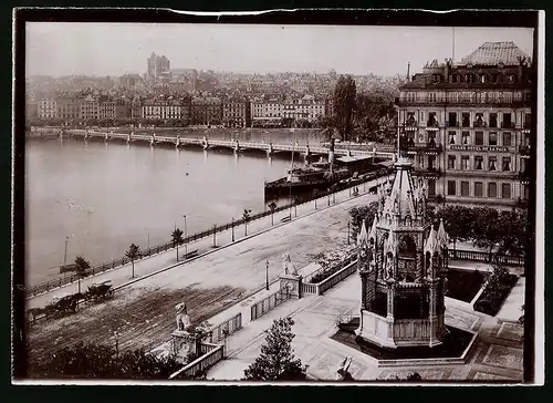 Fotografie Brück & Sohn Meissen, Ansicht Genf, Partie am Grand Hotel de la Paix, Raddampfer