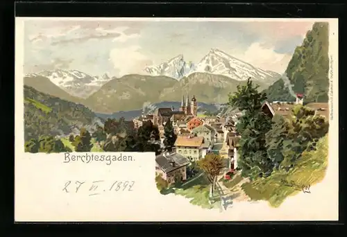 Künstler-AK Otto Strützel: Berchtesgaden, Blick in den Ort