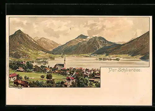 Künstler-AK Otto Strützel: Schliersee, Teilansicht