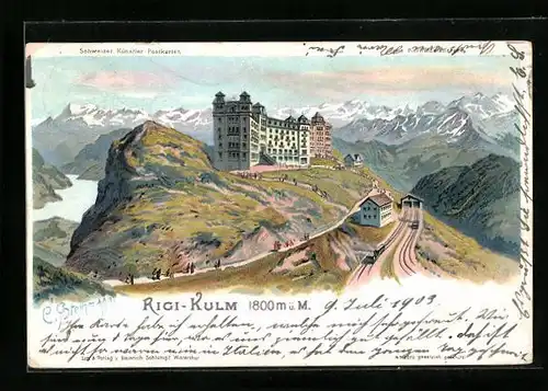 Künstler-AK C. Steinmann Nr. 2070: Rigi-Kulm, Blick zum Hotel