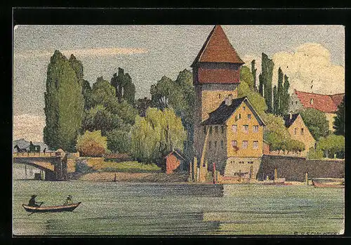 Künstler-AK Ernst E. Schlatter: Konstanz, Rheinthorturm