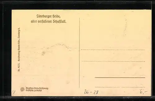 Steindruck-AK Alter verfallener Schafstall in der Lüneburger Heide