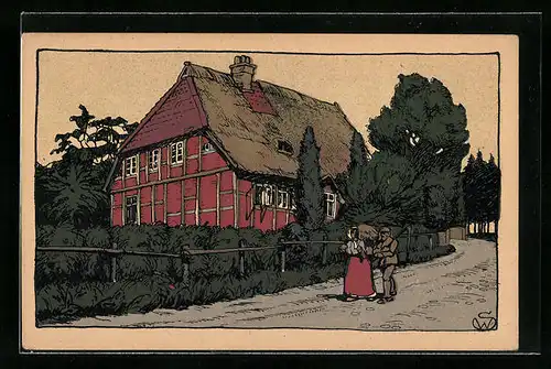 Steindruck-AK Lüneburger Heide, Altes Schulhaus