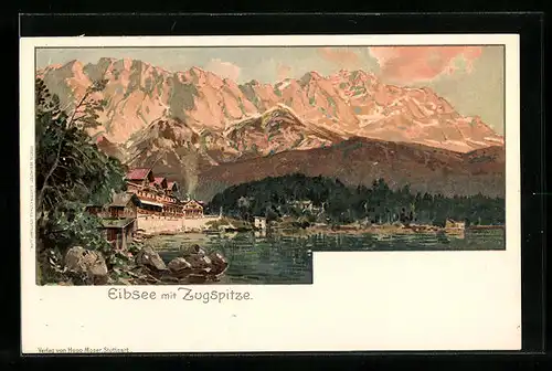 Künstler-AK Otto Strützel: Eibsee mit Zugspitze
