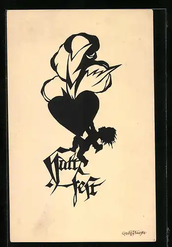 Künstler-AK Georg Plischke: Halt fest, Engel mit Herz, Schattenbild