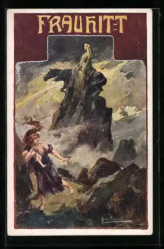 Künstler-AK Heinz Pinggera: Junge Frau fürchtet sich vor Frau Hitt