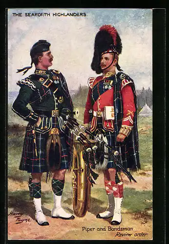 Künstler-AK Harry Payne: Seaforth Highlanders, Piper and Bandsman