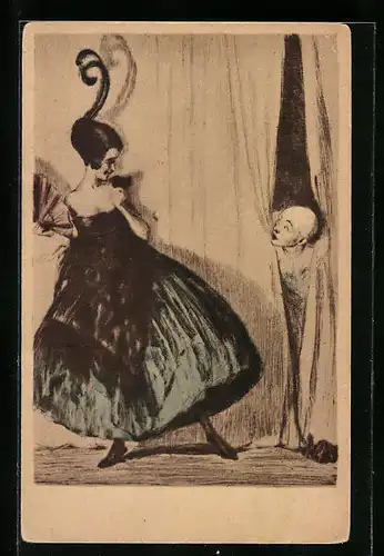 Künstler-AK Hela Peters: unsign.: Maskenspiel im Theater