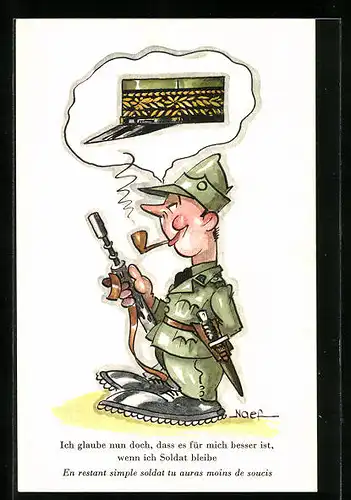 Künstler-AK sign. Naef: Soldat träumt von Beförderung