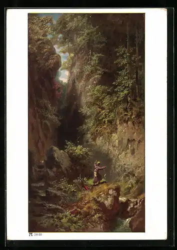 Künstler-AK Carl Spitzweg: Der Forellenfischer