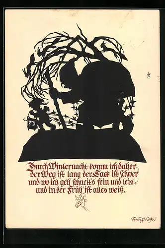 Künstler-AK Georg Plischke: Durch Winternacht komm ich daher..., Schattenbild