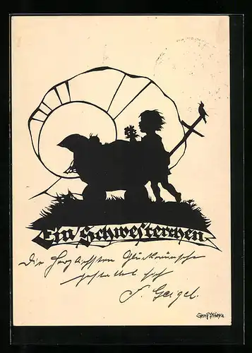 Künstler-AK Georg Plischke: Ein Schwesterchen, Schattenbild