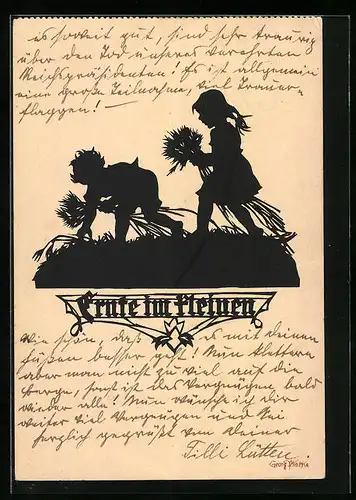 Künstler-AK Georg Plischke: Ernte im Kleinen, Schattenbild