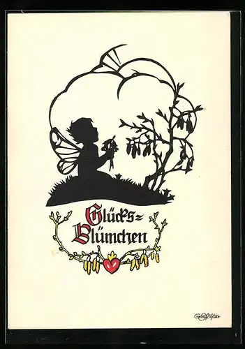 Künstler-AK Georg Plischke: Glücksblümchen, Schattenbild