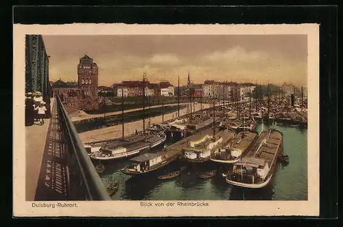 AK Duisburg-Ruhrort, Blick von der Rheinbrücke mit Booten