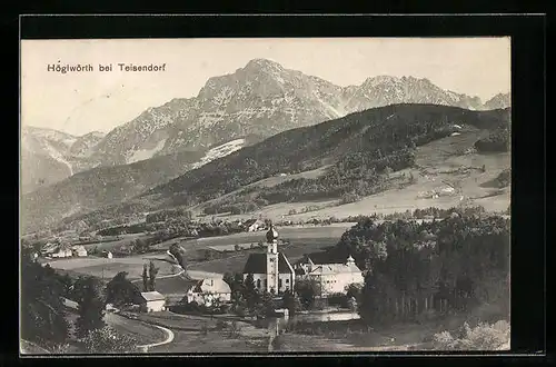 AK Höglwörth bei Teisendorf, Ortsansicht mit Bergkulisse